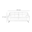 Benjara Justin Loveseat- Black Top Grain Leather- Stainless Steel Legs- 64 Inch