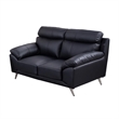Benjara Justin Loveseat- Black Top Grain Leather- Stainless Steel Legs- 64 Inch