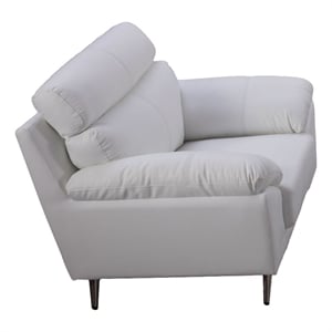 Benjara Justin Accent Chair- Light Blue Top Grain Leather- Cushions- Steel Legs
