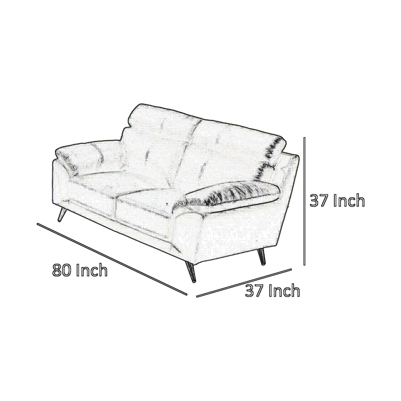 Benjara Justin Sofa- Light Blue Top Grain Leather- Cushions- Steel Legs- 80 Inch