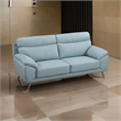 Benjara Justin Sofa- Light Blue Top Grain Leather- Cushions- Steel Legs- 80 Inch