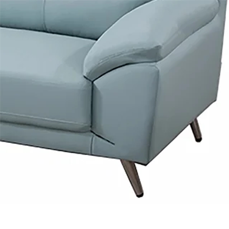 Benjara Justin Sofa- Light Blue Top Grain Leather- Cushions- Steel Legs- 80 Inch