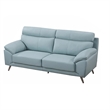 Benjara Justin Sofa- Light Blue Top Grain Leather- Cushions- Steel Legs- 80 Inch