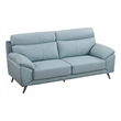 Benjara Justin Sofa- Light Blue Top Grain Leather- Cushions- Steel Legs- 80 Inch