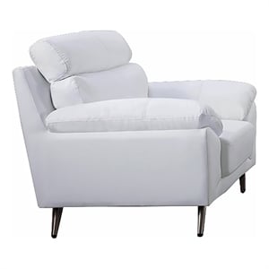 Benjara Justin Accent Chair- White Top Grain Leather- Foam Cushions- Steel Legs
