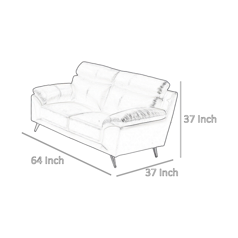 Benjara Justin Loveseat- White Top Grain Leather- Stainless Steel Legs- 64 Inch
