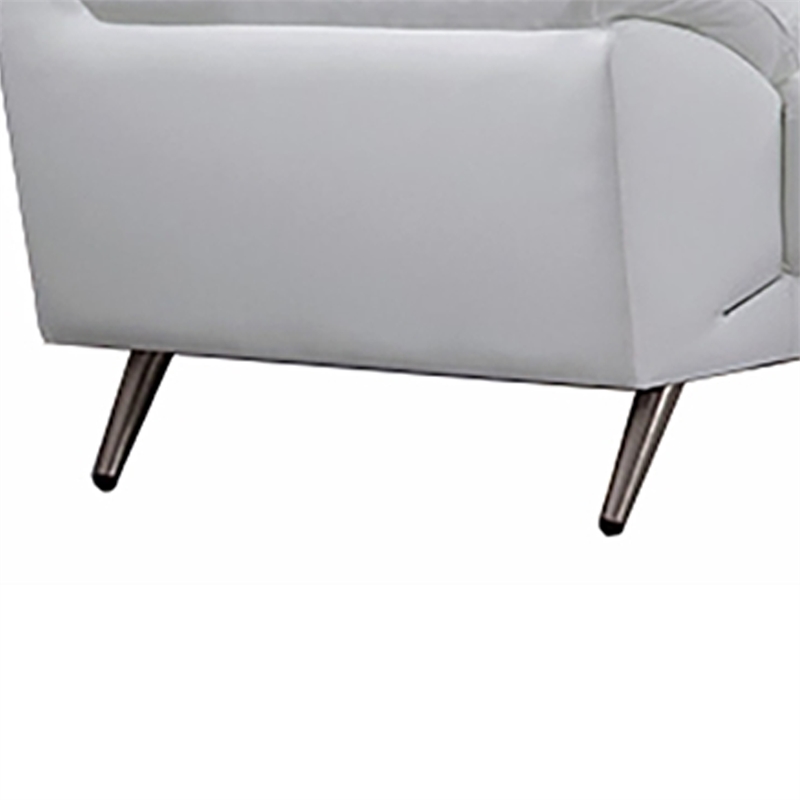 Benjara Justin Loveseat- White Top Grain Leather- Stainless Steel Legs- 64 Inch