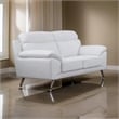 Benjara Justin Loveseat- White Top Grain Leather- Stainless Steel Legs- 64 Inch