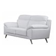 Benjara Justin Loveseat- White Top Grain Leather- Stainless Steel Legs- 64 Inch