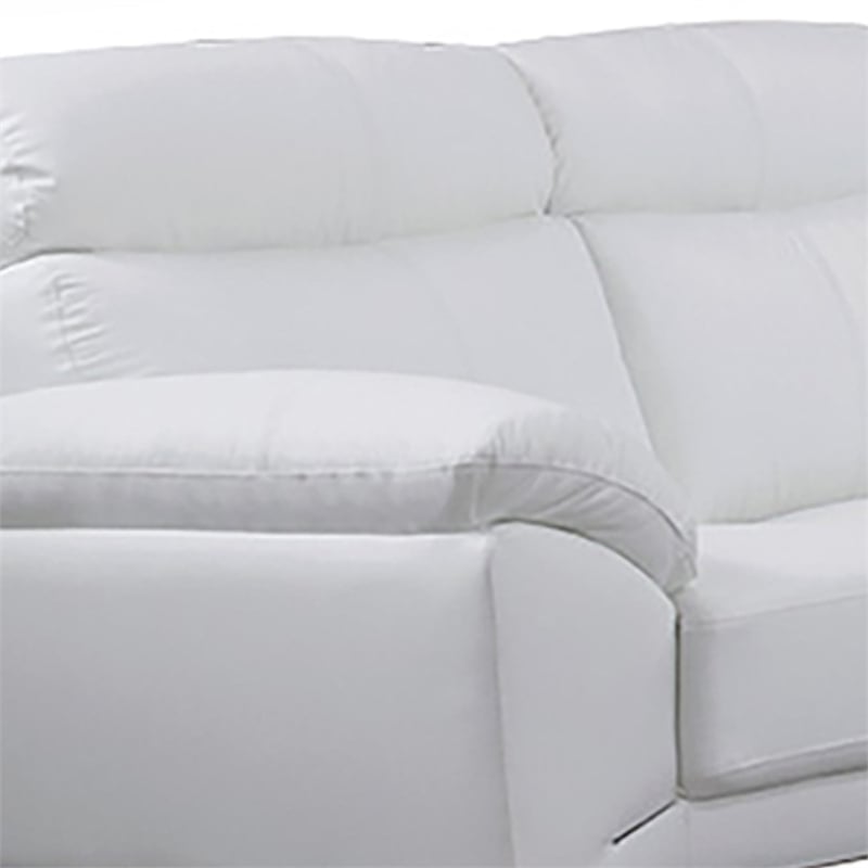 Benjara Justin Loveseat- White Top Grain Leather- Stainless Steel Legs- 64 Inch