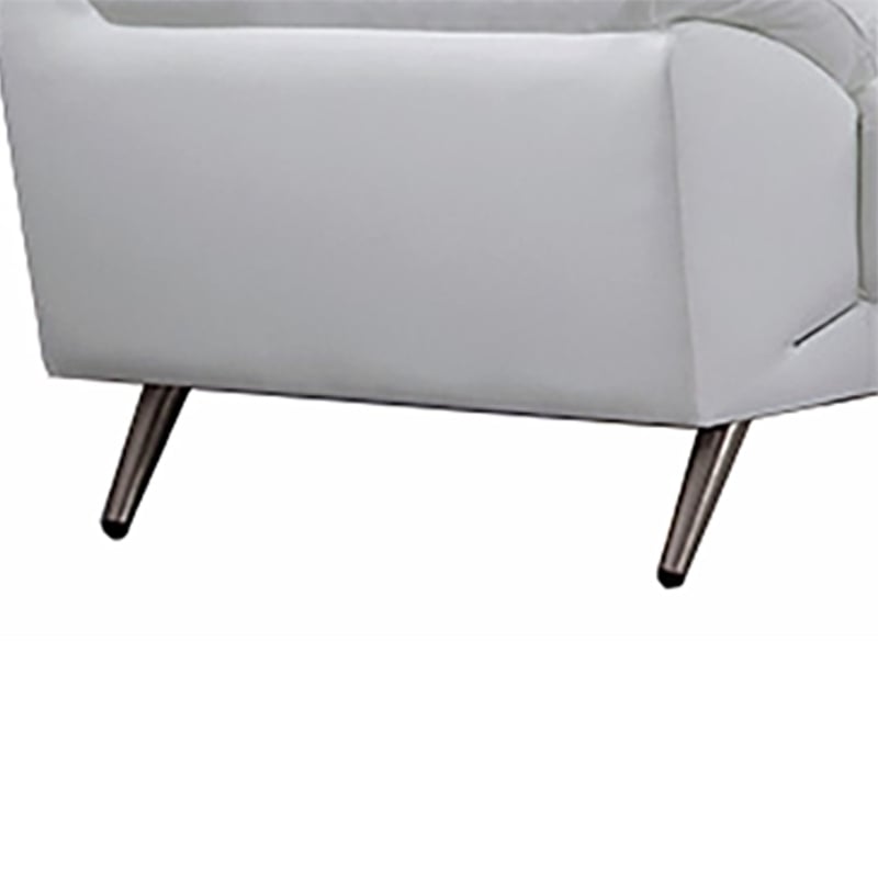 Benjara Justin Loveseat- White Top Grain Leather- Stainless Steel Legs- 64 Inch