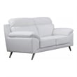 Benjara Justin Loveseat- White Top Grain Leather- Stainless Steel Legs- 64 Inch