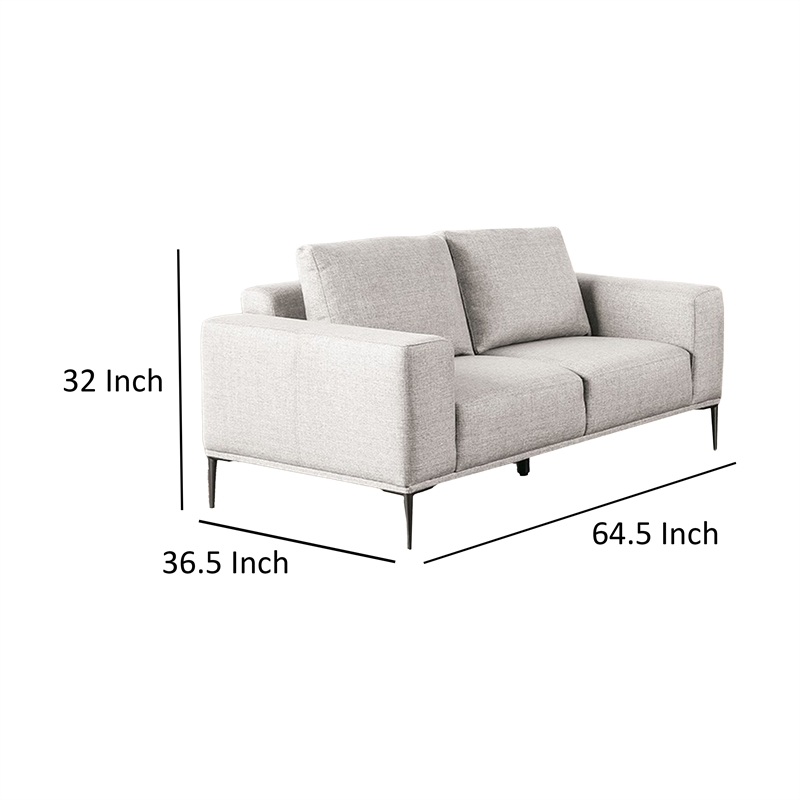 Benjara Kevin Loveseat- Gray Chenille- Modern Track Arms- Solid Wood- 65 Inch