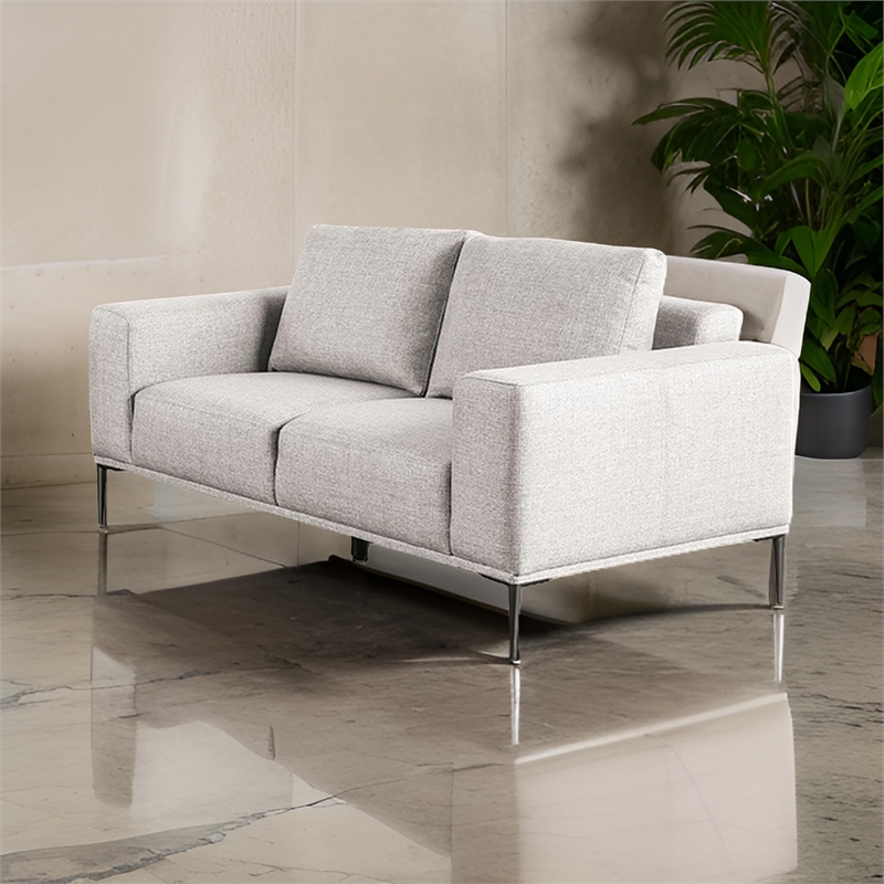 Benjara Kevin Loveseat- Gray Chenille- Modern Track Arms- Solid Wood- 65 Inch