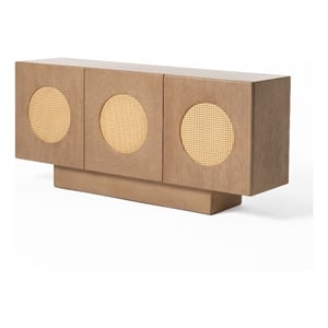 Benjara Noe Ohan 70&quot Sideboard Buffet Console- 3 Doors- Light Brown Rubberwood