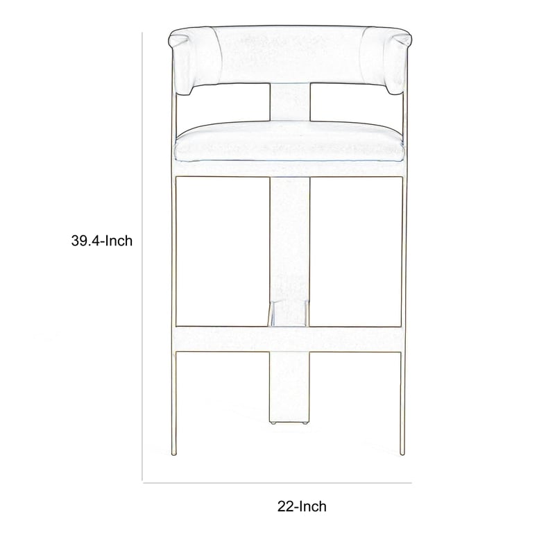 Benjara Cid Willow Barstool Chair- White Faux Leather- Gold Metal Three Leg Base