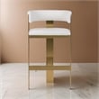 Benjara Cid Willow Barstool Chair- White Faux Leather- Gold Metal Three Leg Base