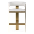 Benjara Cid Willow Barstool Chair- White Faux Leather- Gold Metal Three Leg Base
