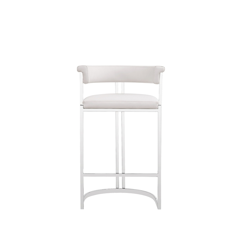 Benjara Cid Lisa Counter Stool Chair- White Faux Leather- Stainless Steel Legs