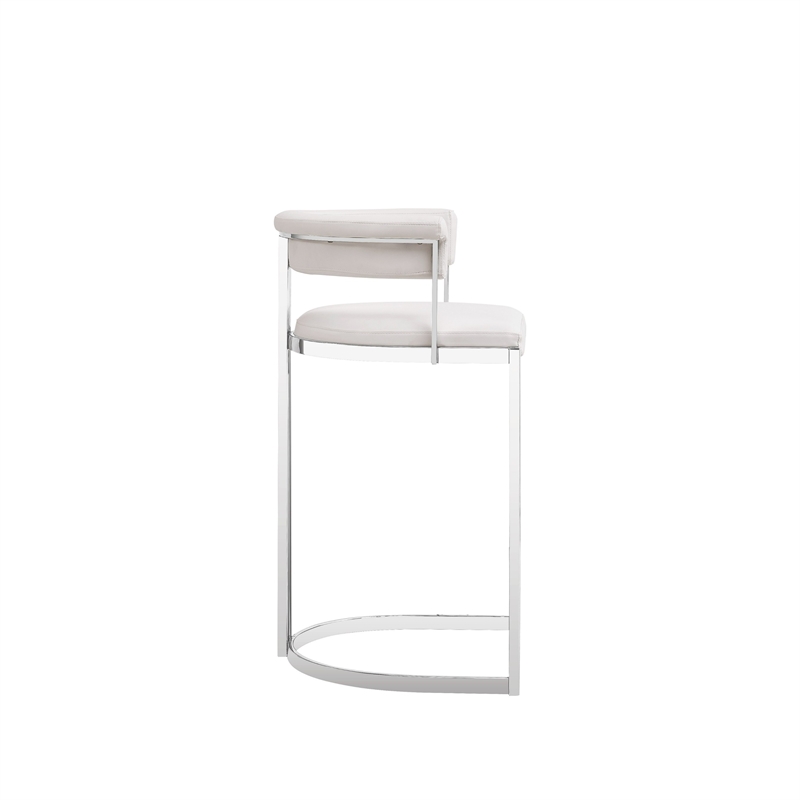 Benjara Cid Lisa Counter Stool Chair- White Faux Leather- Stainless Steel Legs