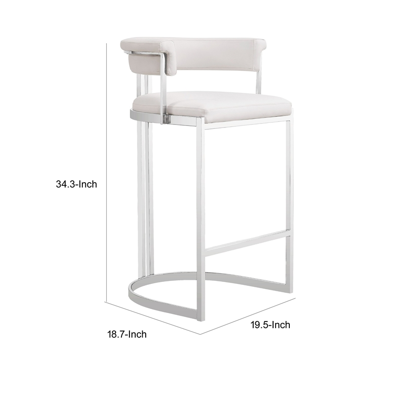 Benjara Cid Lisa Counter Stool Chair- White Faux Leather- Stainless Steel Legs