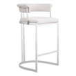 Benjara Cid Lisa Counter Stool Chair- White Faux Leather- Stainless Steel Legs