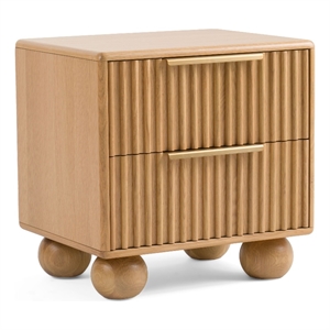Benjara Cid Joya 25&quot Nightstand- 2 Drawers- Natural Brown Solid Oak Wood