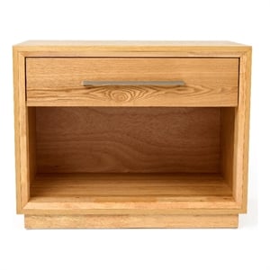Benjara Noe Malia 32&quot NightStand-1 Drawer-1 Shelf-Natural Brown Solid Wood