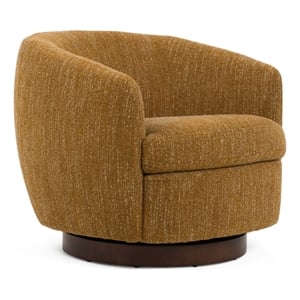 Benjara Reno Windy 34&quot Swivel Accent Chair- Yellow Polyester- Wood Base