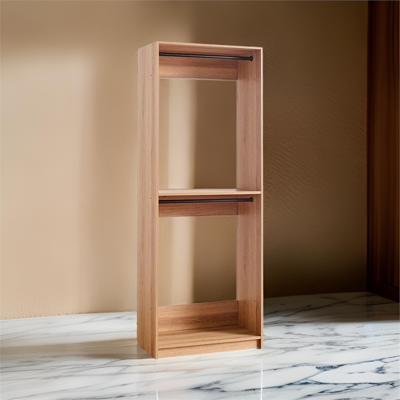 Benjara Dee Modular Closet System- 2 Compartments- 2 Hanging Rods- Oak Brown