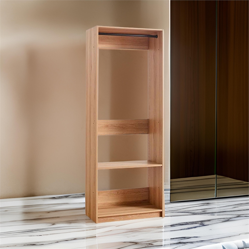 Benjara Dee Modular Closet System- 1 Metal Hanging Rod and 1 Shelf- Oak Brown