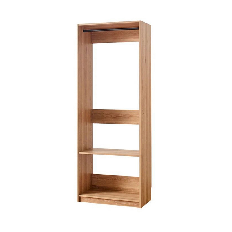 Benjara Dee Modular Closet System- 1 Metal Hanging Rod and 1 Shelf- Oak Brown