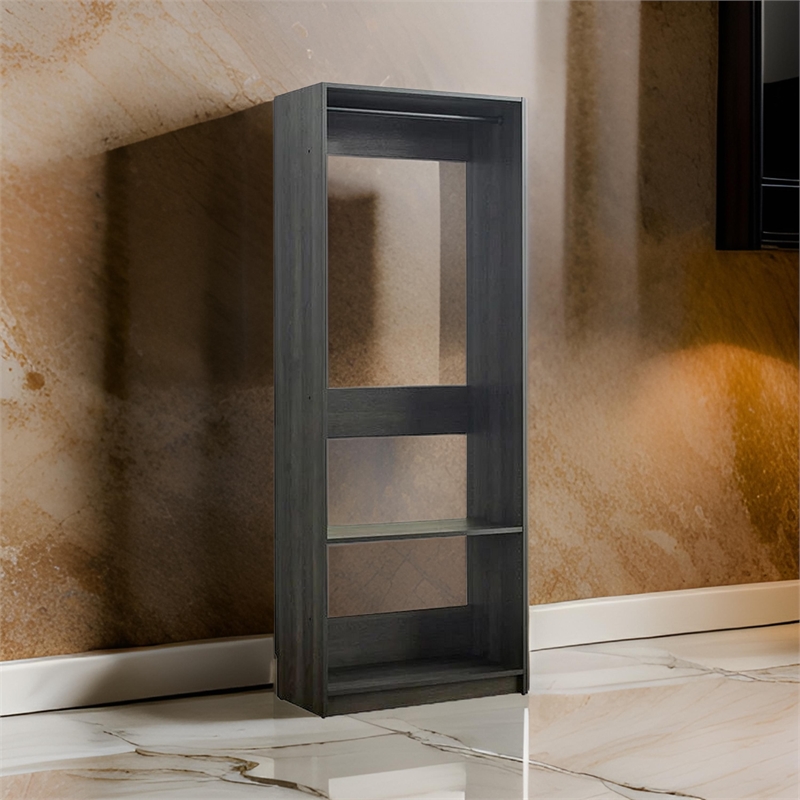 Benjara Dee Modular Closet System- 1 Metal Hanging Rod and 1 Shelf- Black Finish