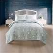 Benjara Amy 3pc Full Queen Coverlet Pillow Sham Set- Coastal Design Seafoam Blue