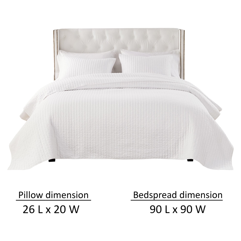 Benjara Xumi 3pc Full Queen Quilt & Pillow Sham Set- Channel Style Antique White