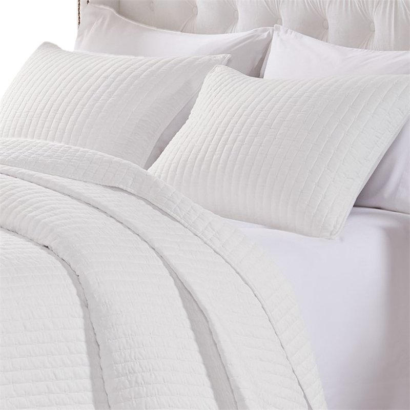 Benjara Xumi 3pc Full Queen Quilt & Pillow Sham Set- Channel Style Antique White