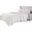 Benjara Xumi 3pc Full Queen Quilt & Pillow Sham Set- Channel Style Antique White