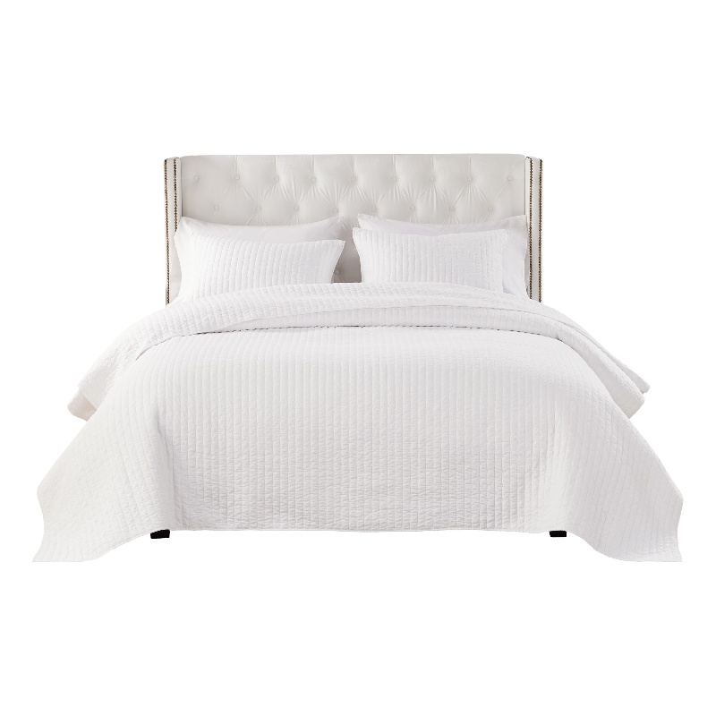 Benjara Xumi 3pc Full Queen Quilt & Pillow Sham Set- Channel Style Antique White