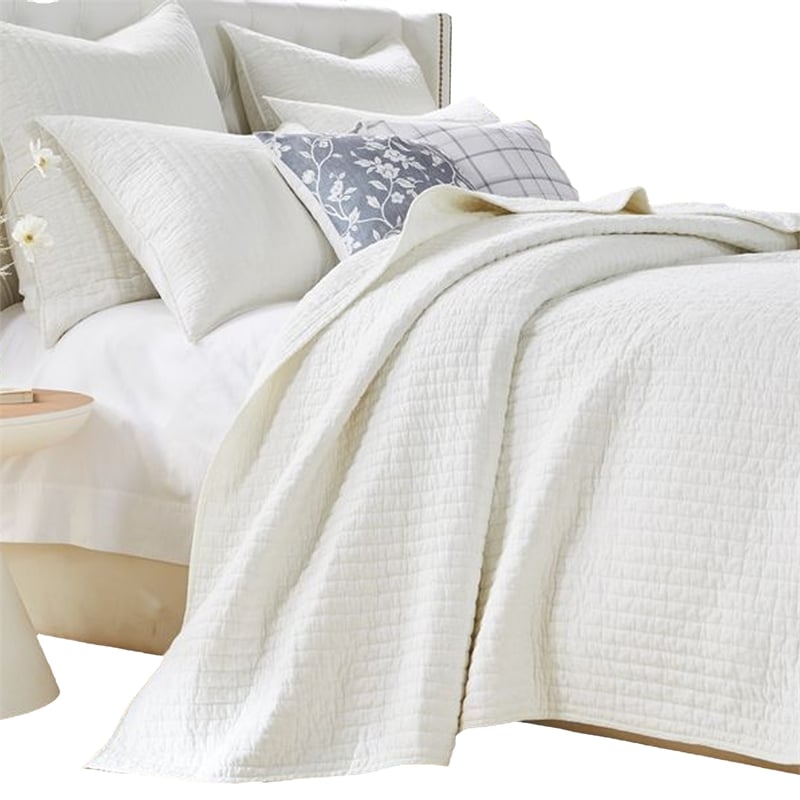 Benjara Xumi 3pc Cal King Quilt and Pillow Sham Set- Channel Style Antique White