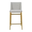 Benjara Cid Kinn Counter Stool Chair Set of 2- Light Gray Polyester- Brass Steel