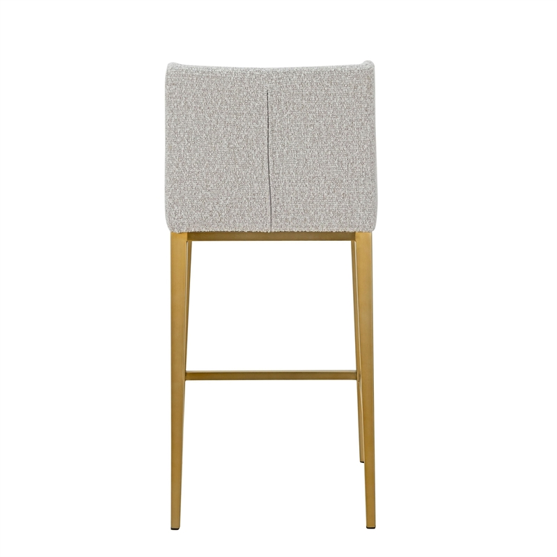 Benjara Cid Kinn Counter Stool Chair Set of 2- Light Gray Polyester- Brass Steel