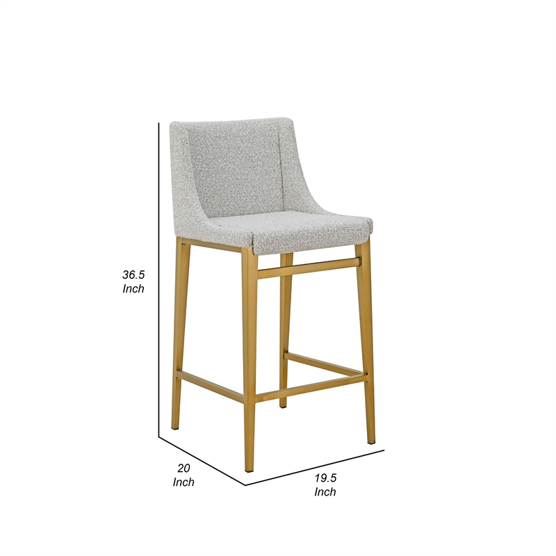 Benjara Cid Kinn Counter Stool Chair Set of 2- Light Gray Polyester- Brass Steel