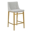 Benjara Cid Kinn Counter Stool Chair Set of 2- Light Gray Polyester- Brass Steel