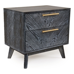 Benjara Cid Coy 23&quot Nightstand- 2 Drawers with Gold Metal Handles- Ash Gray