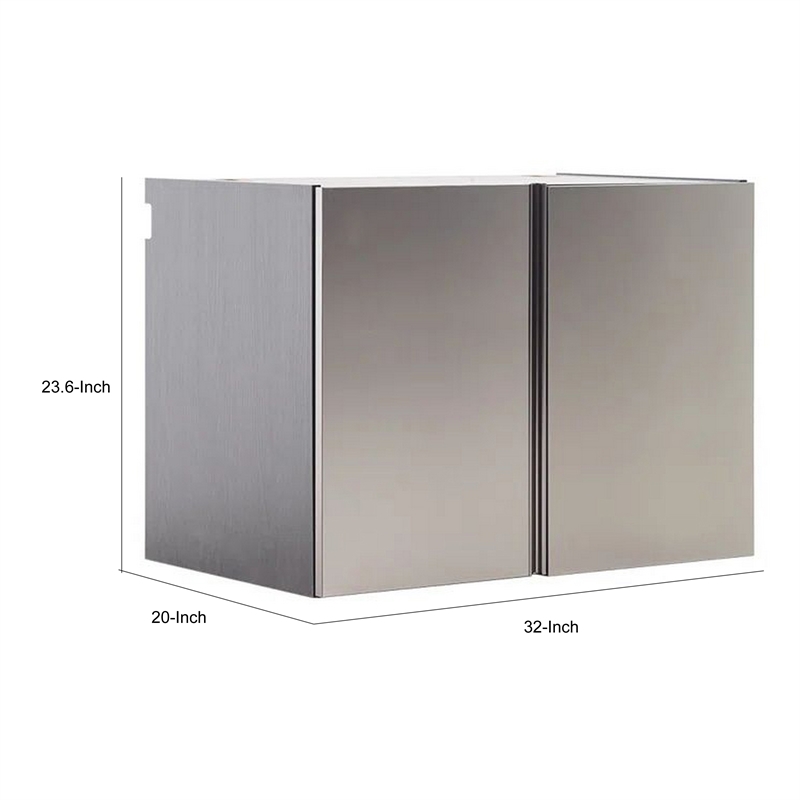 Benjara Osy Wall Mounted Storage Garage Cabinet- 2 Shelves- Double Door- Gray