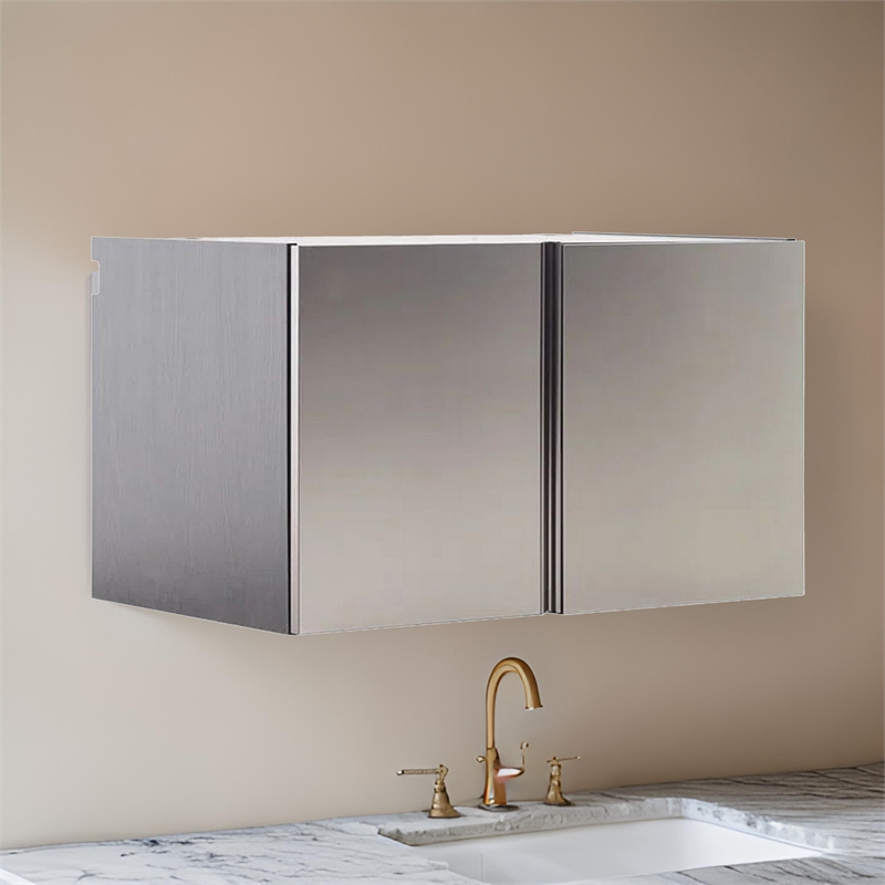 Benjara Osy Wall Mounted Storage Garage Cabinet- 2 Shelves- Double Door- Gray