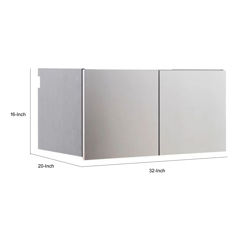 Benjara Osy Wall Mounted Garage Cabinet- 2 Wide Shelves- Double Door- Gray