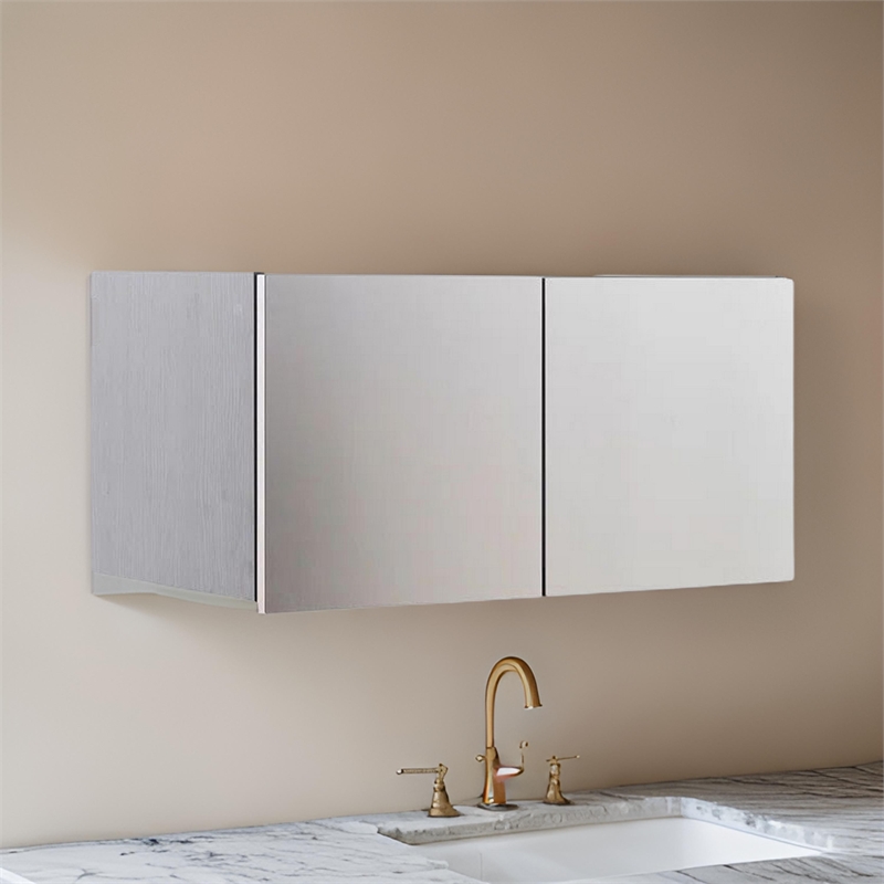 Benjara Osy Wall Mounted Garage Cabinet- 2 Wide Shelves- Double Door- Gray