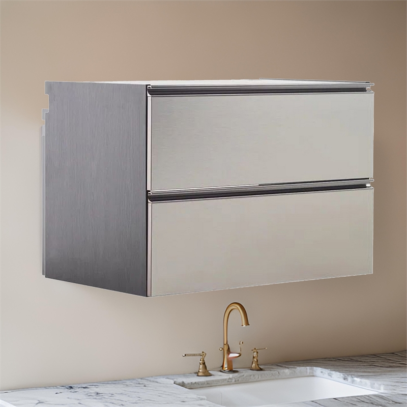 Benjara Osy Wall Mounted Garage Utility Cabinet- 2 Sliding Drawers- Gray- Chrome