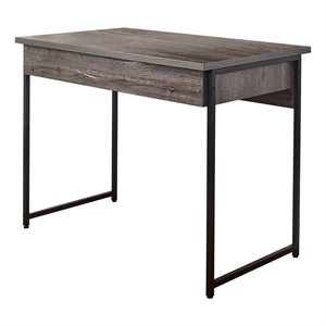 Benjara Fein Office Desk- 39&quot Gray Rectangular Wood Top- Black Metal Frame